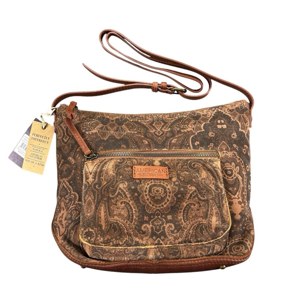 American Leather Co. Brown Paisley-Pattern Crossbody Bag